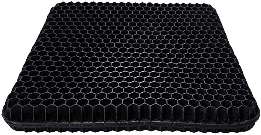 Gel Seat Cushion, 2020 The Latest Large Size Honeycomb Design Cushion Double Thick Seat Cushion with Non-Slip Cover Super Breathable Gel Cushion for Back Painr Home Office Chair Car Wheelchair(Black)