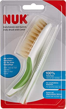 NUK 10256383 - Cepillo para bebé con cerdas naturales y peine de puntas redondeadas (1 unidad), color verde