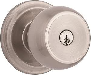 BRINKS - Stafford Front Door Keyed Door Knob, Satin Nickel - Front Door Entrance Keyed Door Handle Opens Hands-Free