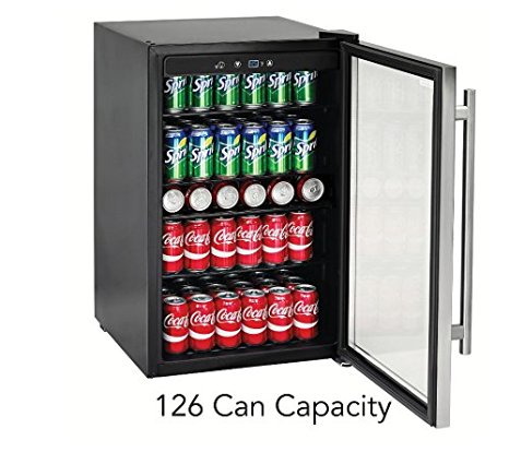 Tramontina 126-Can Capacity Stainless Steel Trim Wine Soda Beverage Center Glass Door Refrigerator