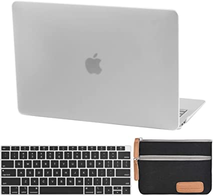 MacBook air 13 Inch Laptop Case A1932 Plastic Laptop Hard Shell Cover Sleeve Matte Rubberized (2020 2019 2018 Release, Touch ID) with Silicon Keyboard Cover and Small Pouch (Frost Clear)