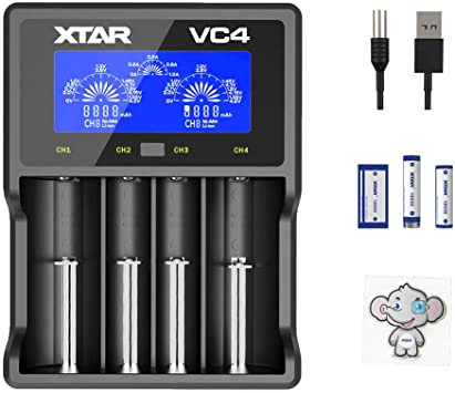 XTAR 18650 Battery Charger XTAR VC4 Universal Battery Charger LCD Display 4 Bay Charger for 10400 14500 16340 18350 18650 Unprotected 20700 21700 AA AAA C D Batteries