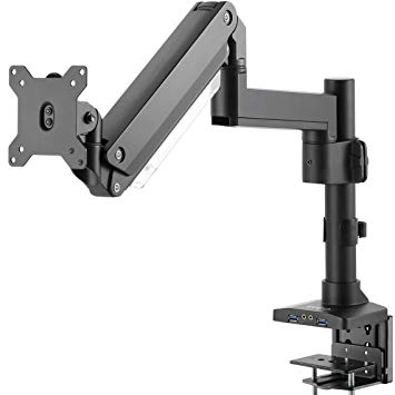 VIVO Premium Aluminum Single Monitor Pneumatic Spring Arm Desk Mount Stand with Extension Pole and USB | Fits One Screen up to 35” (STAND-V101GTU)