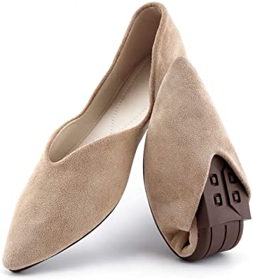 cundo Women's Ballet Flats-Women Wide Width Pointed Toe Suede Fashion Flexible Soft Lightweight Comfortable Slip-On Flat Shoes