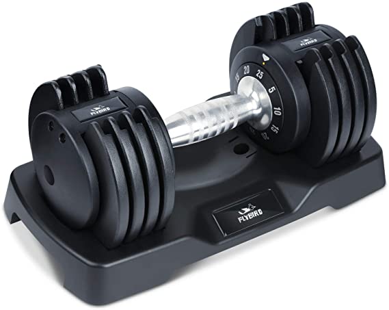 FLYBIRD Adjustable Dumbbells,25 lb Single Dumbbell for Men and Women with Anti-Slip Metal Handle,Fast Adjust Weight by Turning Handle,Black Dumbbell with Tray Suitable for Full Body Workout Fitness