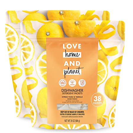 Love Home and Planet Dishwasher Detergent Packets, Citrus Yuzu & Vanilla, 38 Count (Pack of 2)