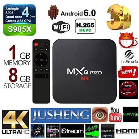 JUSHENG MXQ Pro 4K Android TV Box Amlogic S905X Chipset Android 6.0 Lollipop OS Quad Core 1G/8G 4K Google Smart TV Box with WiFi, HDMI, DLNA