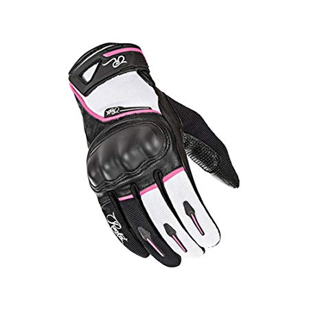 Joe Rocket Super Moto Womens Street Motorcycle Leather Gloves - Black/White/Pink/Small