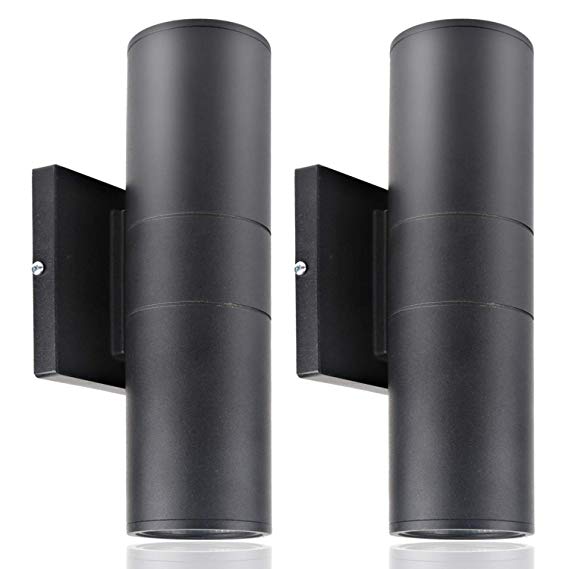 Hykolity LED Outdoor Wall Mount Cylinder Light, 20W Up and Down Wall Latern Deco Light, 1400lm, 4000K Neutral White, Waterproof Architectural Black, for Door Way, Corridor, Garage - 2 Pack