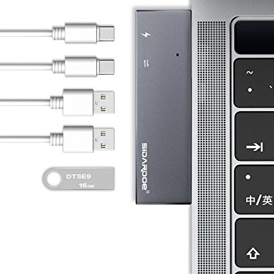 USB C Hub, SIDARDOE Type-C Hub Adapter with 50Gbs Thunderbolt 3, USB-C port, 3 USB 3.0 port for MacBook pro 2016 / 2017 13" and 15" Gray