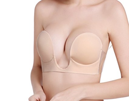 Self Adhesive Deep U Plunge Bra Reusable Push Up Silicone Backless Invisible Bras