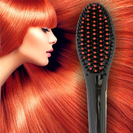 PATENTED Professional Ionic Best Hair Brush Straightener for Styling By Azorro Detangling Straightening Frizz-Free Hair Care With Scalp Massage - LCD Display Ceramic Flat Iron Paddle Brush RED