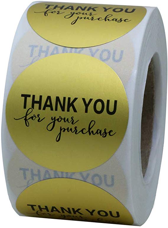 Hybsk Gold Foil Thank You for Your Purchase Stickers 1.5" Round 500 Labels per Roll