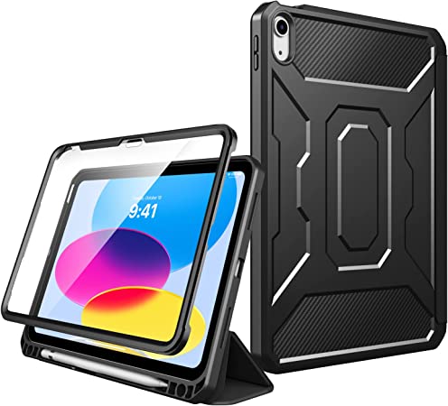 MoKo for New iPad 10th Generation Case 2022 iPad 10.9 Inch Case, iPad 10 Case with Screen Protector, Built-in Pencil Holder Full-Body Shockproof for iPad 10th 2022 Gen Release, Support Touch ID,Black