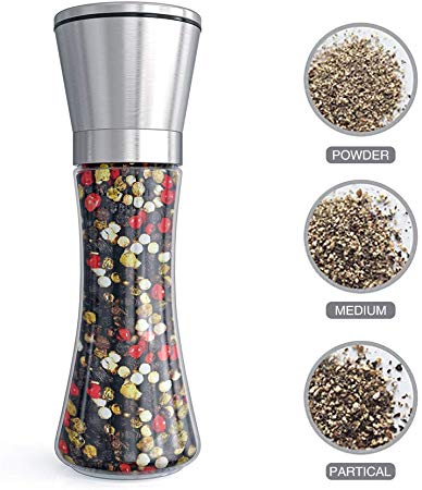 Fsdifly Original Stainless Steel Salt or Pepper Grinder - Tall Salt or Pepper Shakers with Adjustable Coarseness - Salt Grinders or Pepper Mill Shaker （Single Package） (B)