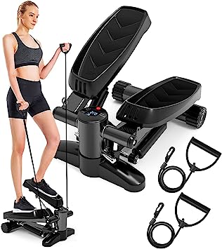 Mini Steppers for Exercise, Portable Mini Stair Stepper Exercise Equipment for Home with Resistance Band & Calories Display & Non-Slip Mat,Aerobic Step Fitness Machines for Office Workout