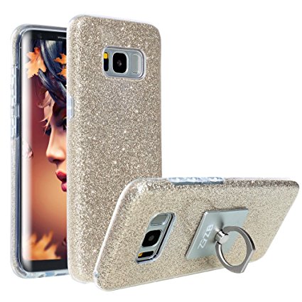Samsung Galaxy S8 Plus Case, ZB Ultra Slim Glitter Bling Crystal Shock Absorbent Hybrid Case Cover for Samsung Galaxy S8 Plus with 1 Ring Holder Kickstand [Gold]