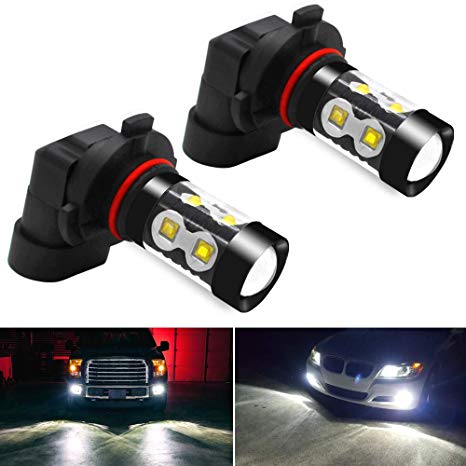 CIIHON 2PCS 9005 HB3 LED Fog Lights Bulb 3535SMD 50W 1200 Lumens DC12-24V DRL White Daytime Running Lights Replacement 9045 9055 Extremely Bright, 1 Year Warranty