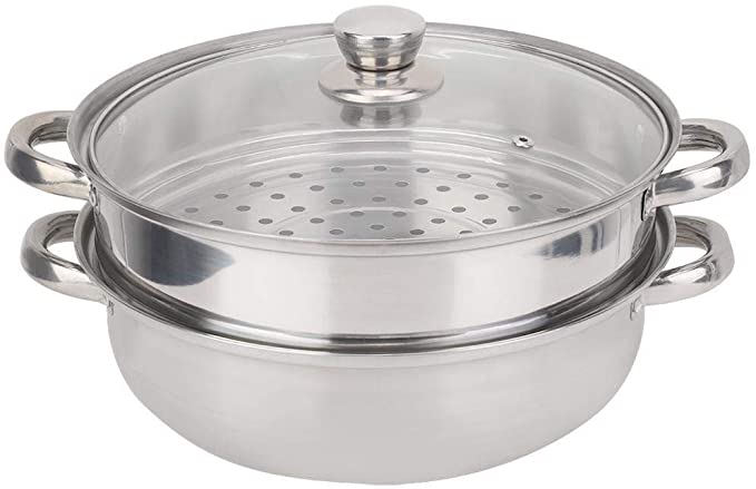 2-Layer Steamer - Stainless Steel Cookware Pot Cooker Double Boiler Soup Steaming Pot 27cm/11in 1PC