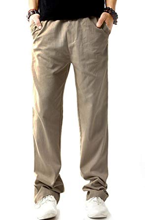 MR R Mens Summer Cotton Linen Drawstring Solid Casual Pants 7 Colors