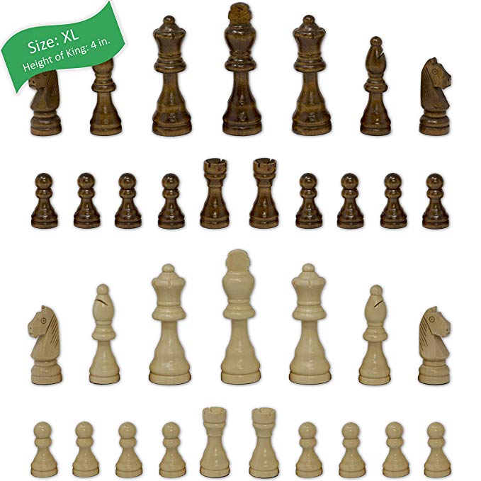 Staunton Chess Pieces by GrowUpSmart with Extra Queens | Size: XLarge - King Height: 4 inches | Wood