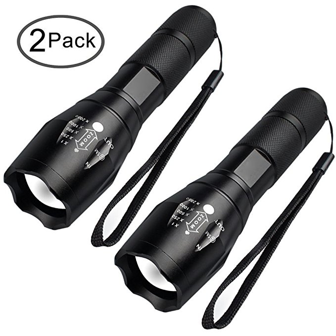LED Torch Light Tactical Flashlight - FAGORY Zoom Adjustable Focus, Bright Beam High Lumen, Water Resistant, 5 Modes, Portable Handheld Light Mini Pocket Torches for Camping, Outdoors [2 Pack]