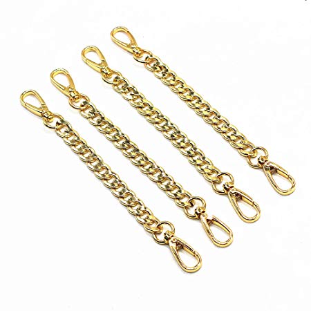Model Worker 4-PACK 1/2 Wide 7.9" Length DIY Iron Flat Chain Strap Silver Handbag Chains Accessories Purse Clutches Handles Wrist Straps Replacement Straps, with Metal Buckles (Gold)