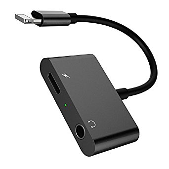 Charm sonic iPhone 7 Lightning to 3.5mm Headphone Adapter,Charge Adapter, Earphone Adapter 2 in 1 with Lightning Charging Port for iPhone 7, iPhone 7 Plus.(Black)