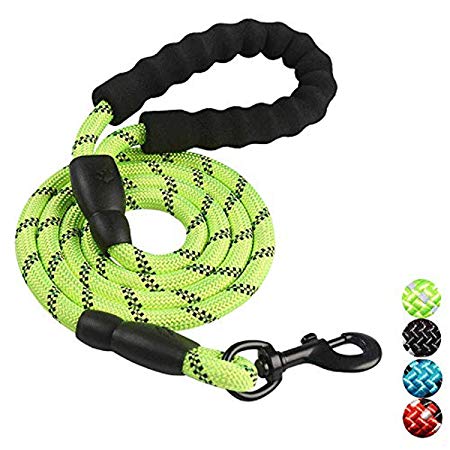 lesfunny 5 FT Dog Heavy Duty Rope Leash with Comfortable Padded Handle and Reflective Threads for Night Glow Dogs Leash with Thick Durable Nylon for Medium-Large Dogs