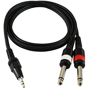 GLS Audio 3-Feet Y-Cable 1/8" Mini 3.5mm Male to Dual 1/4" 6.3mm TS Male 3ft - For Computer, iPhone, iPod & more