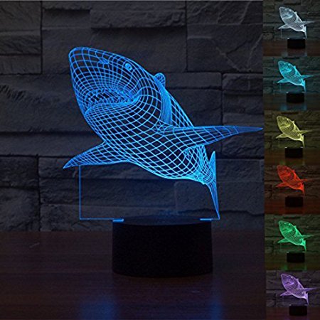 WOlight 3D Shark iLLusion Light 7 Colors Changing Table Desk Deco Lamp Bedroom Children Room Decorative Night Light(Shark)