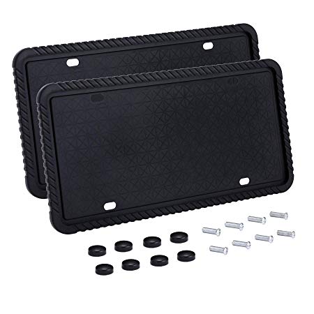 Orion Motor Tech Silicone License Plate Frames, 2 License Plate Covers, 2 Mounting Screws Sets and Caps, Rust-Proof, Rattle-Proof, Weather-Proof, Scratch-Proof Universal Plate Holder, Full Visibility