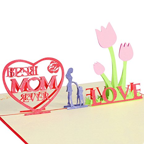 Mother's Day Cards with Envelope - Best Mom Ever - 3D Pop Up Greeting Cards for Mom's Birthday