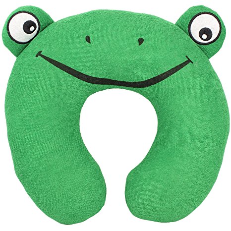 Kid's Bright Green Frog U-Shaped Travel Neck Pillow (Terry-Cloth) by bogo Brands