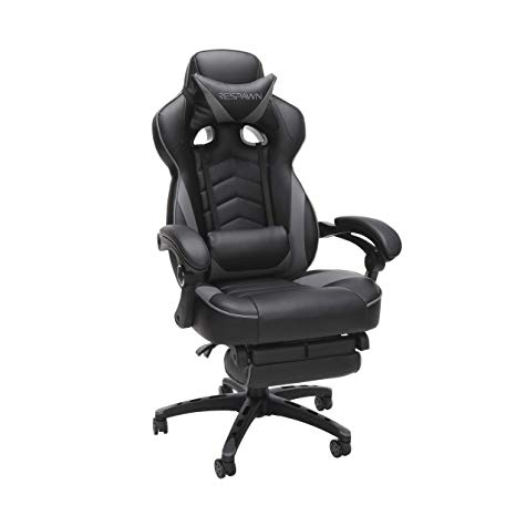 RESPAWN-110 Racing Style Gaming Chair - Reclining Ergonomic Leather Chair with Footrest, Office Or Gaming Chair (RSP-110-GRY)