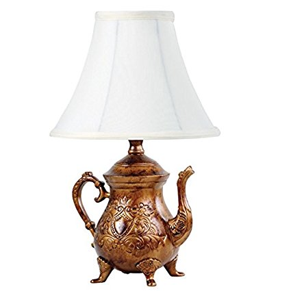 Vintage Brushed Bronze Teapot Lamp with Shade