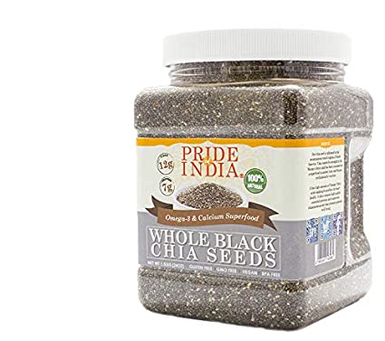 Pride Of India - Whole Black Chia Seeds Raw (Pesticide Free)- Omega-3 & Calcium Superfood, 3 Pound Jar