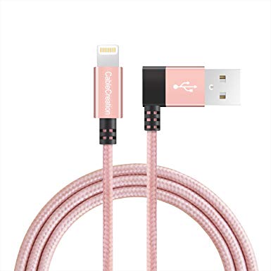 CableCreation Right Angle Lightning to USB Cable, 4FT Apple USB Data Sync Charge Cable for iPhone 6S/6, iPhone 5/5S/5C, Metal Plug & Cotton Jacket, Rose Gold Color