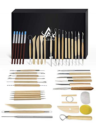 Ceramic Clay Tools, 45PCS Pottery Sculpting Tools Set for Beginners Professional Art Crafts, Wood and Steel, Schools and Home Safe for Kids, by Augernis