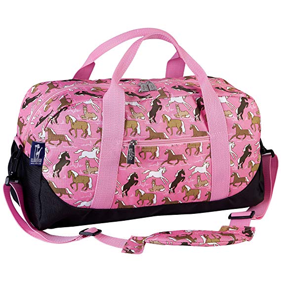 Wildkin Overnighter Duffel Bag, Features Moisture-Resistant Lining and Padded Shoulder Strap, Perfect for Sleepovers, Sports Practice, and Travel – Horses in Pink
