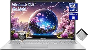 ASUS Vivobook 17.3” FHD Business 2024 Laptop, Ultra Slim, 10Cores Intel 7 150U, Fast Charger, Webcam, Wi-fi 6, Fingerprint, Windows 11 Pro; w/Cloth (40GB RAM | 1TB SSD)