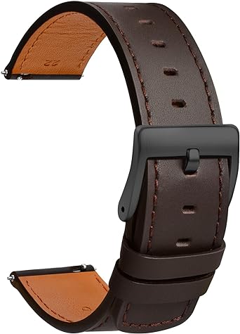 TStrap Leather Watch Band 20mm - Quick Release Watch Strap Brown Soft - Sport Watch Bands for Men Women Replacement - Smart Watch Bracelet Black Clasp - 18mm 19mm 20mm 21mm 22mm