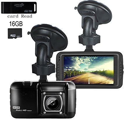 Dash Cam,EVASA Full HD 1080P with G-Sensor,Night Vision,WDR,Loop Recording,150° Wide Angle 3.0" LCD Dashboard Camera Recorder with 16GB Memory Card (Upgraded Version - Black)