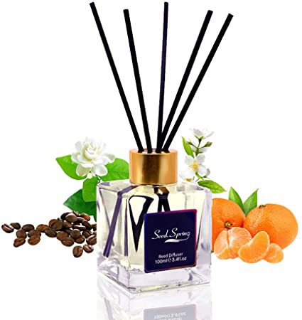 Seed Spring Reed Diffuser Set, Purple Opium Collection Aromatherapy Diffuser Mixed Scented Coffee White Musk Citrus & Bergamot Long Lasting Aroma and Stress Relief 100ml/3.4 fl.oz