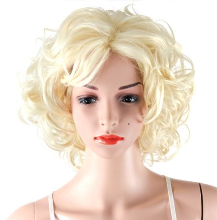 WELLKAGE Short Blonde Curly Wavy Cosplay Marilyn Monroe Wigs ML001
