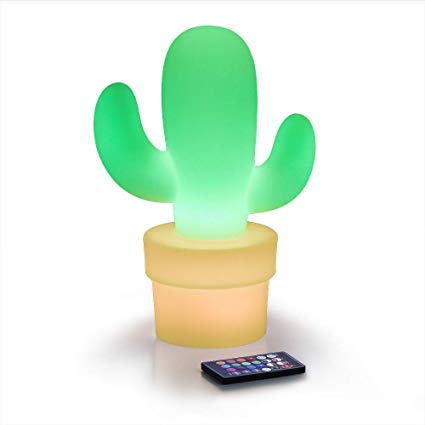 LOFTEK LED Figurine Lights: 8-inch Cactus Light with Remote Control, Rechargeable and Cordless RGB Lights for Garden, Patio, Backyard (16 Colors)