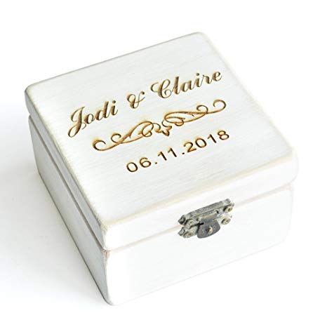 Vintage White Rustic Wedding Ring Box, Custom Wedding Ring Bearer Ring Pillow Box