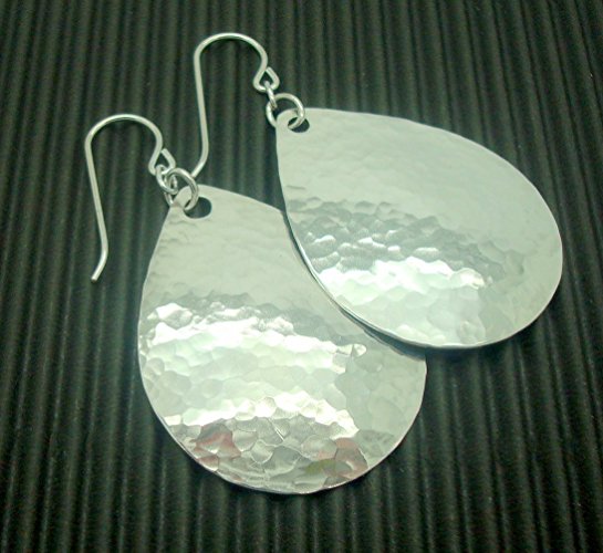 Hammered Sterling Silver Teardrop Earrings in Extra Large 2 Inches Long Size
