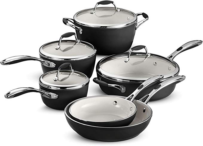 Tramontina 80110/525DS Gourmet Ceramica Deluxe Cookware Set, PFOA- PTFE- Lead and Cadmium-Free Ceramic Interior, 10-Piece, Metallic Black, Made in Italy