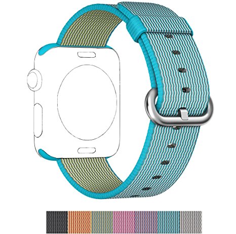 Apple Watch Nylon Band, PUGO TOP 2016 Woven Nylon Replacement Band for Apple Watch Series 2 Series 1 38mm, Scuba Blue